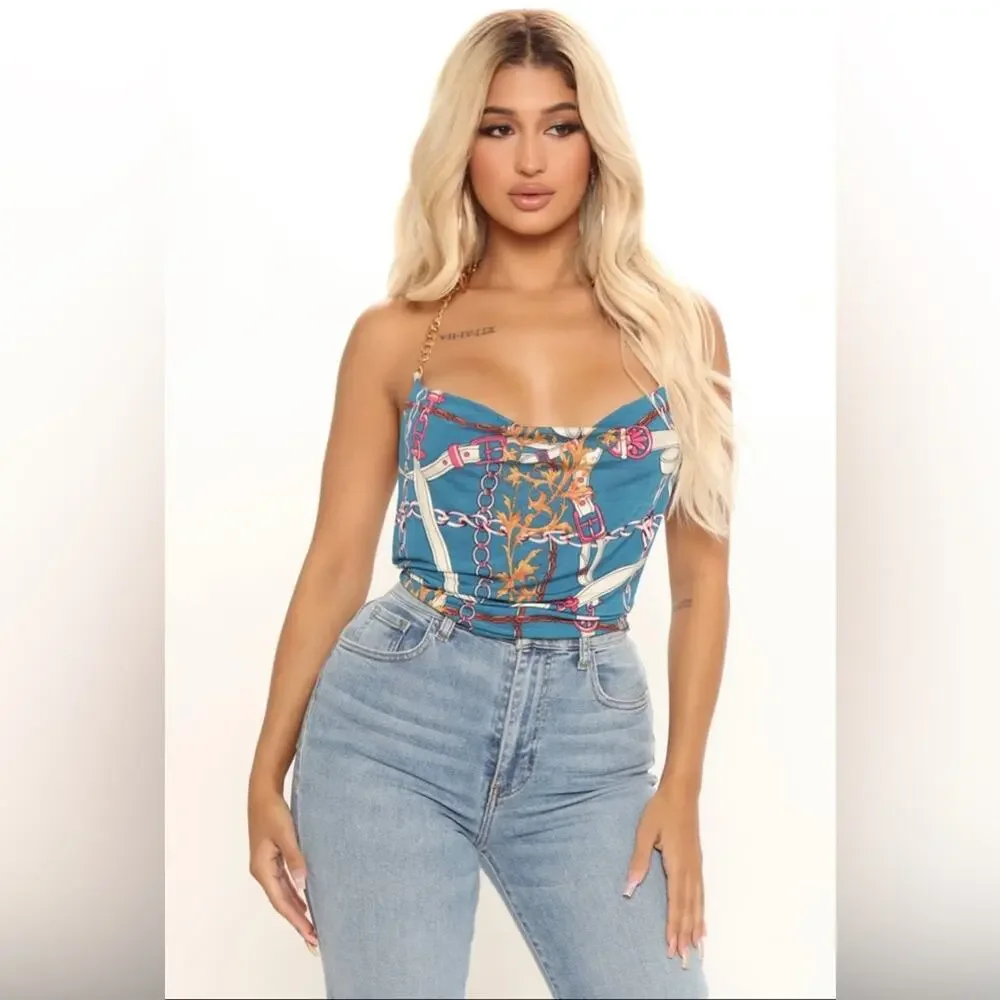 Fashion Nova plus size She Attracts High Status
Chain Top - Teal/combo - Picture 2 of 4